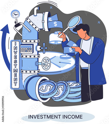 Investment, saving money and finance growth business concept metaphor. Analyzes charts and indicators of income growth. Investment income from securities and other non-commercial investments dividends