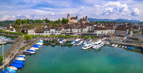 Rapperswil-Jona medieval old town and castle on Zurich lake, Switzerland, is a popular tourist destination from Zurich
