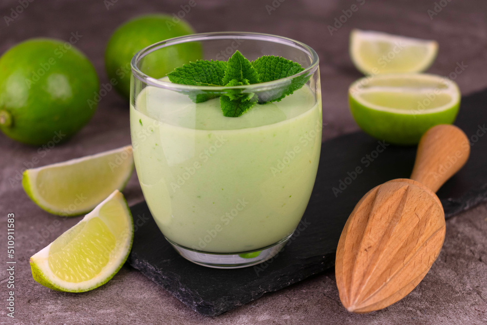 Refreshing summer smoothie with lime and mint.Detox smoothie.Green smoothie.
Refreshing summer smoothie with lime and mint.Detox smoothie.Green smoothie.
