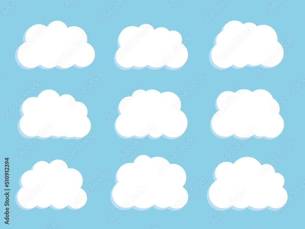 Flat vector illustration. Set of vector cartoon clouds on a blue background. Set of sky.