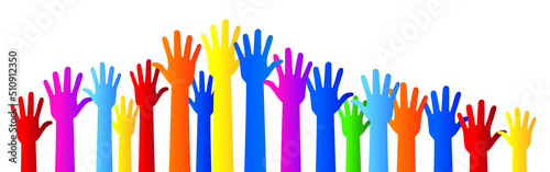 Vector background material of colorful and fun world to raise hands together