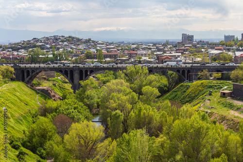 View of the famous Victory Bridge in Yerevan. Armenia