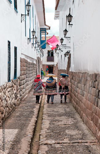 Narrow old stone street in Cusco, Peru.