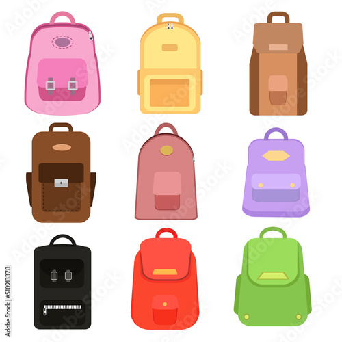 set of backpack or schoolbag for school flat style © pukach2012
