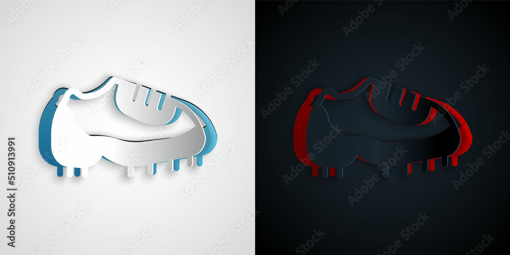 Paper cut Baseball boot icon isolated on grey and black background. Paper art style. Vector