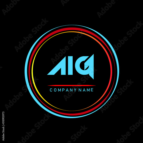 AIG ,A I G Alphabet Design With Creative Circles, AIG Letter Logo Design, AIG Letter Logo Design On Black background ,Letter AIG logo with colorful circle, letter combination logo design with ring photo