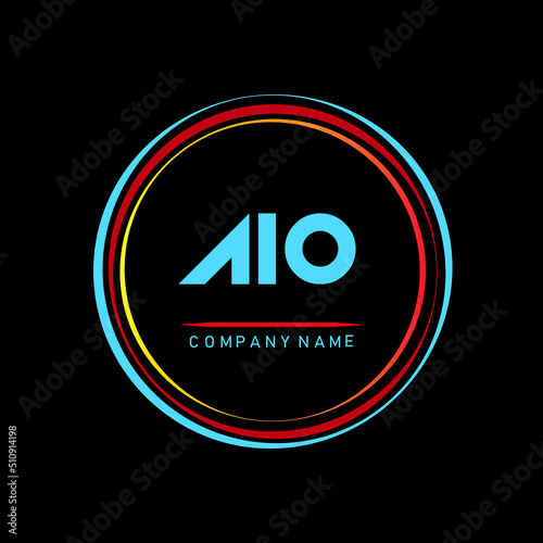 AIO ,A I O Alphabet Design With Creative Circles, AIO Letter Logo Design, AIO Letter Logo Design On Black background ,Letter AIO logo with colorful circle, letter combination logo design with ring photo