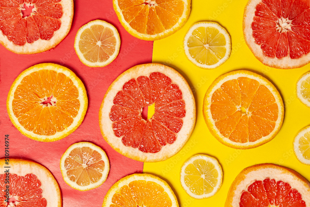 Citrus fruits collection food background oranges lemon grapefruit fresh fruit background