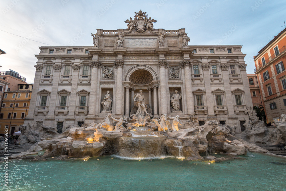 views of fontana di trevi monument in rome, italy