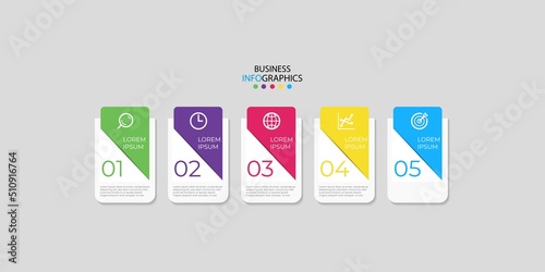 Modern business Infographic design template vector with icons and 5 options or steps. Can be used for process diagram, presentations, workflow layout, banner, flow chart, info graph. Eps10