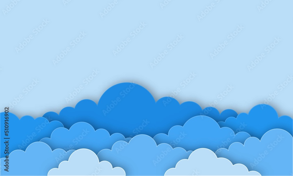 Clouds on blue sky. Banner with copyspace. Paper cut style.