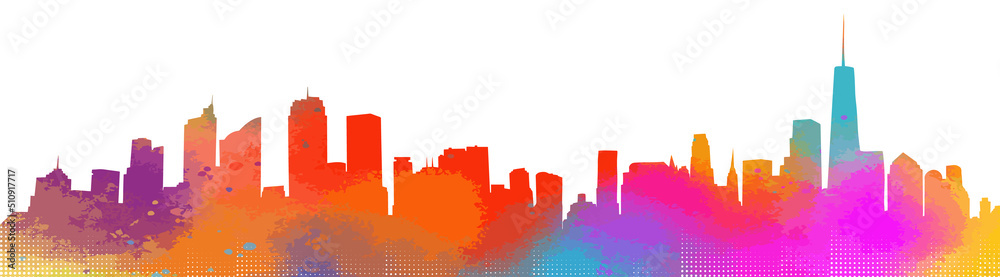 Colorful city. Silhouette vector illustration