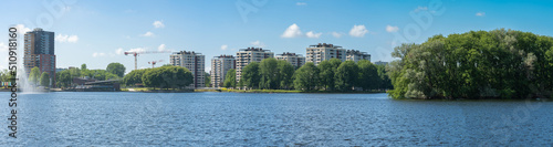 Photography Panorama of recreational lake Sloterplas and Apartment buildings in Osdorp neigh
