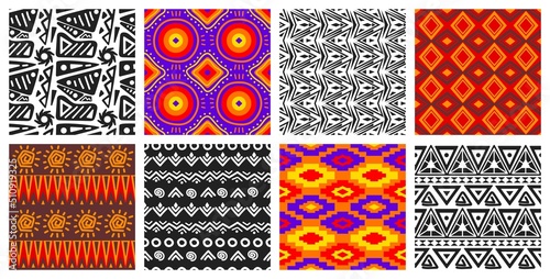 Geometric African pattern. Seamless fashion motif textile, abstract wax fabric print vector set