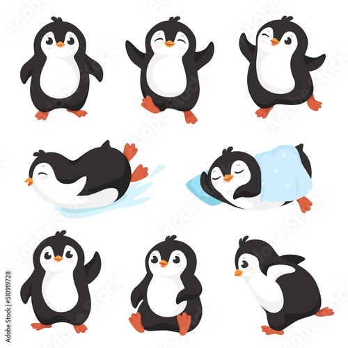 Fototapet Cute cartoon penguins