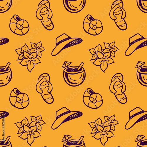 summer seamless pattern. beach season. vector doodle illustrations. line graphics