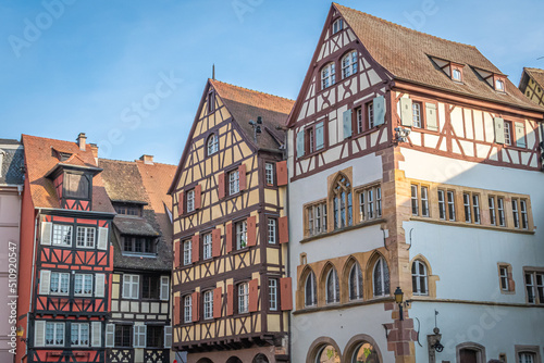 Traditional old alsatian houses in Colmar in Alsace in the department of Haut-Rhin of the Grand Est region of France