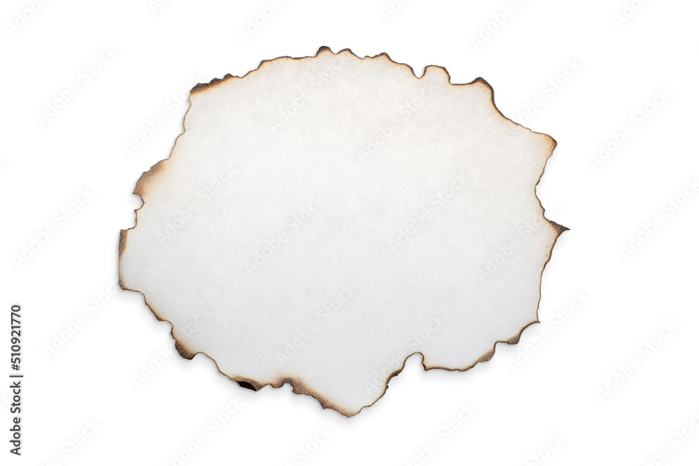 Burnt paper piece with torn edge isolated with clipping path