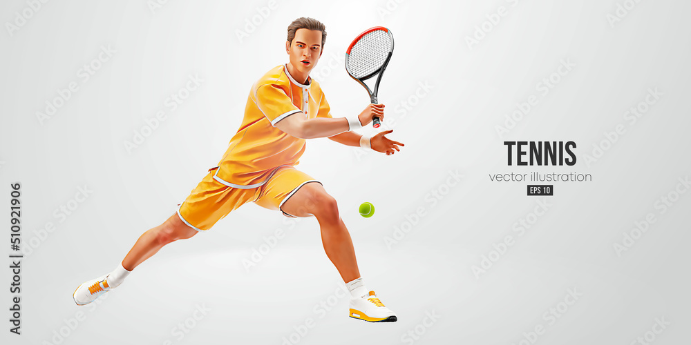 Realistic silhouette of a tennis player on white background. Tennis ...