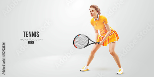 Realistic silhouette of a tennis player on white background. Tennis player woman with racket hits the ball. Vector illustration