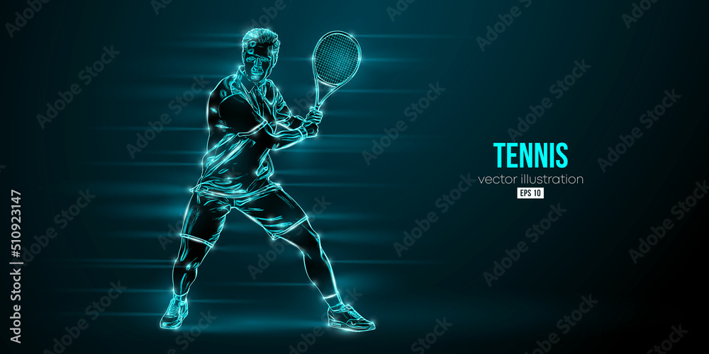 Abstract silhouette of a tennis player on black background. Tennis player man with racket hits the ball. Vector illustration Abstract silhouette of a tennis player on black background. Tennis player man with racket hits the ball. Vector illustration