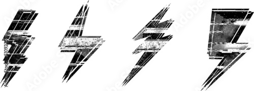 Thunder bolt lighting flash textured logo . Glitch effect .Electric power design element . Vector illustration.