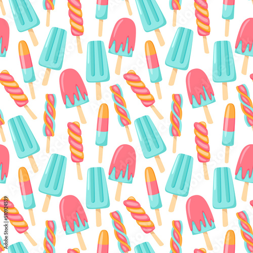 Seamless pattern with ice cream for summer prints, posters, wrapping paper, backgrounds, scrapbooking, textile, kids fashion, stationary.