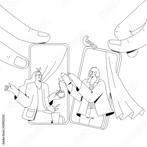 Two people communicate using a phone