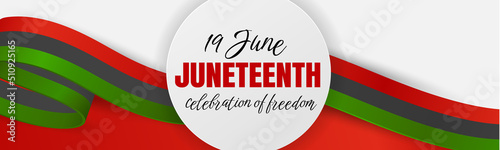 Juneteenth Freedom Day. 19 June African American Emancipation Day. Annual American holiday. Black, red, and green banner or header background with lettering. Vector illustration.