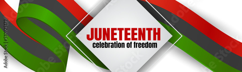 Juneteenth Freedom Day. 19 June African American Emancipation Day. Annual American holiday. Black, red, and green banner or header background with lettering. Vector illustration.