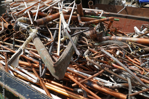 Photography Copper scrap, copper tubes, non-ferrous metal wire recycling, windings without insulation