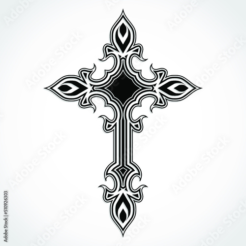 elegant ornament shape black white cross / vector illustration