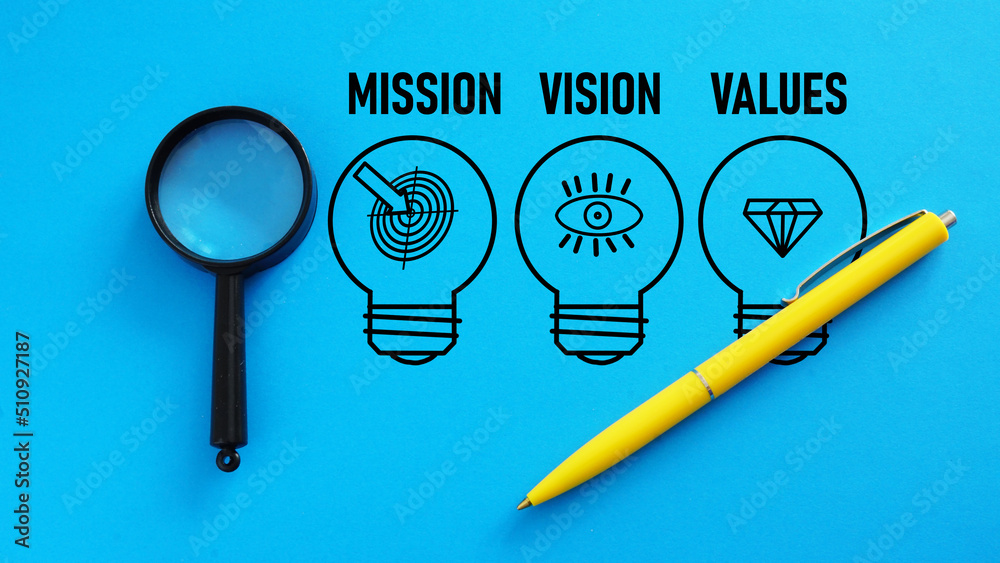 Vision mission values concept are shown with light bulbs Stock Photo ...