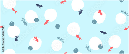 金魚と水草のパターン-手描き-1リピート-2way
