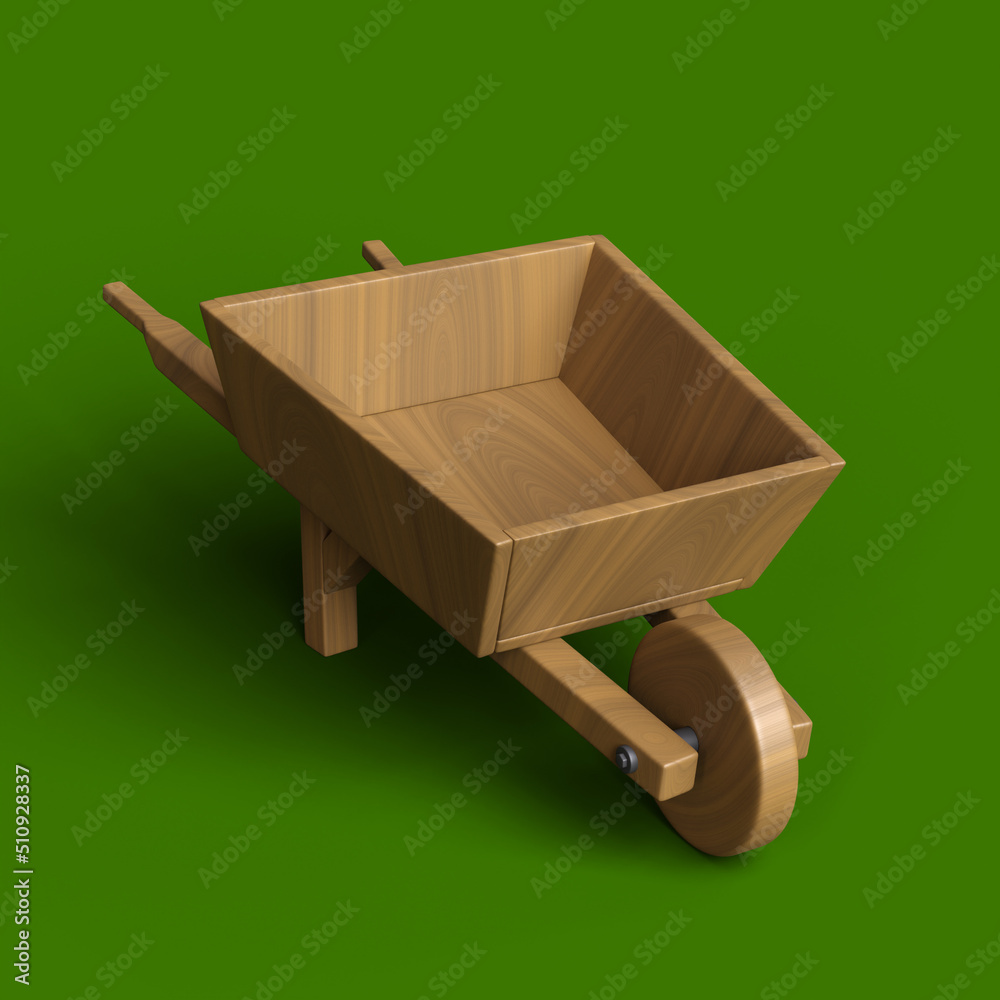 wheelbarrow on the ground isolated on green wheelbarrow on the ground isolated on green