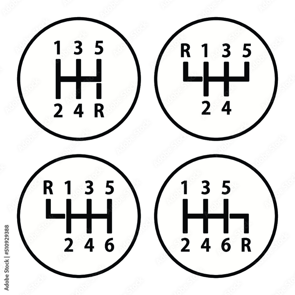 Gear shifter icon set. Manual car gear indicator symbolic design Stock