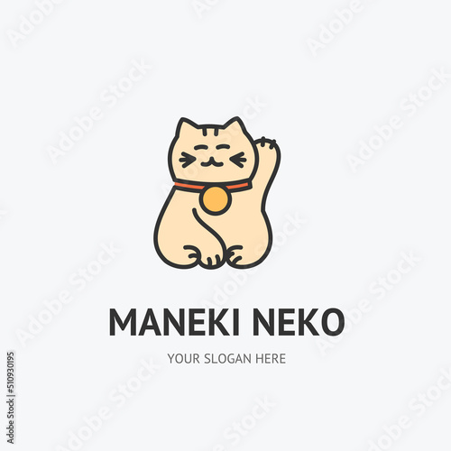 Maneki Neko Sign Thin Line Icon Emblem Concept. Vector