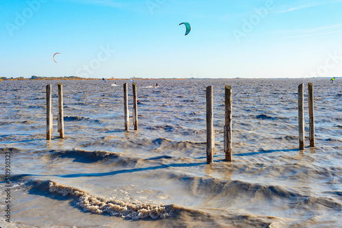 Kite surfing lake landscape...