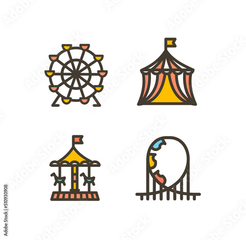 Circus Signs Thin Line Icons Set. Vector