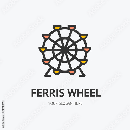 Ferris Wheel Sign Thin Line Icon Emblem Concept. Vector