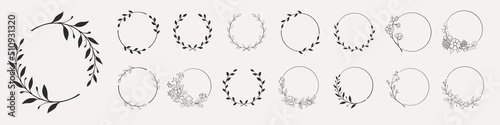Set of black laurels frames branches. Vintage laurel wreaths collection. Hand drawn vector laurel leaves decorative elements. Leaves, swirls, ornate, award, icon. 