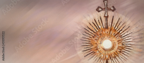 Blessed Sacrament, Corpus Christi. Watercolor christian banner