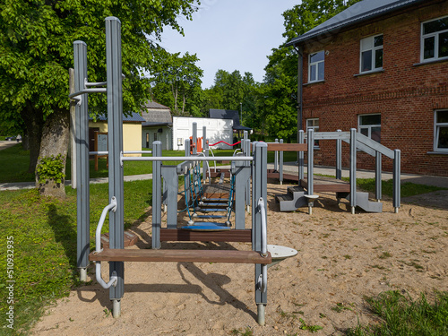 Outdoor exercise machines for the disabled.