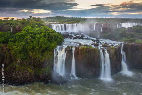 Iguacu falls in southern Brazil at dawn     long exposure and blurred waters