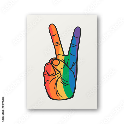 Peace Sign. Peace hand gesture. Vector Design for T-shirt, Plackard Print, Pride Month Concept. Typography Qute with Lgbt Rainbow, Transgender Flag. LGBT, Gays, Lesbians, Fight for Human Rights
