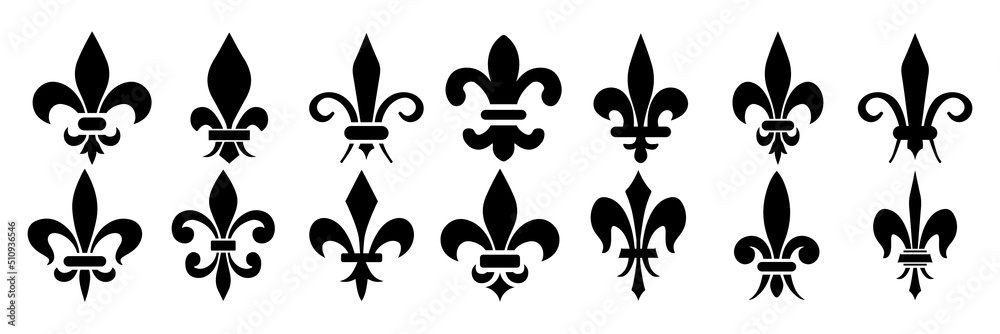 Obraz premium Vector illustration heraldic emblem. Royal fleur-de-lis symbol set.