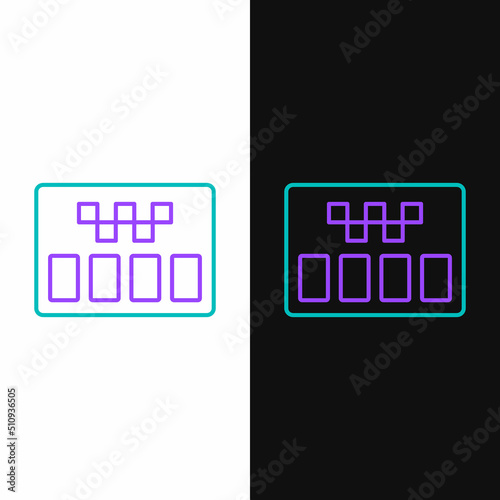 Line Taximeter device icon isolated on white and black background. Measurement appliance for passenger fare in taxi car. Colorful outline concept. Vector