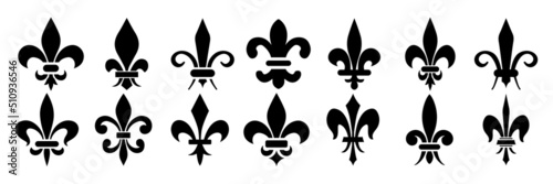 Vector illustration heraldic emblem. Royal fleur-de-lis symbol set.