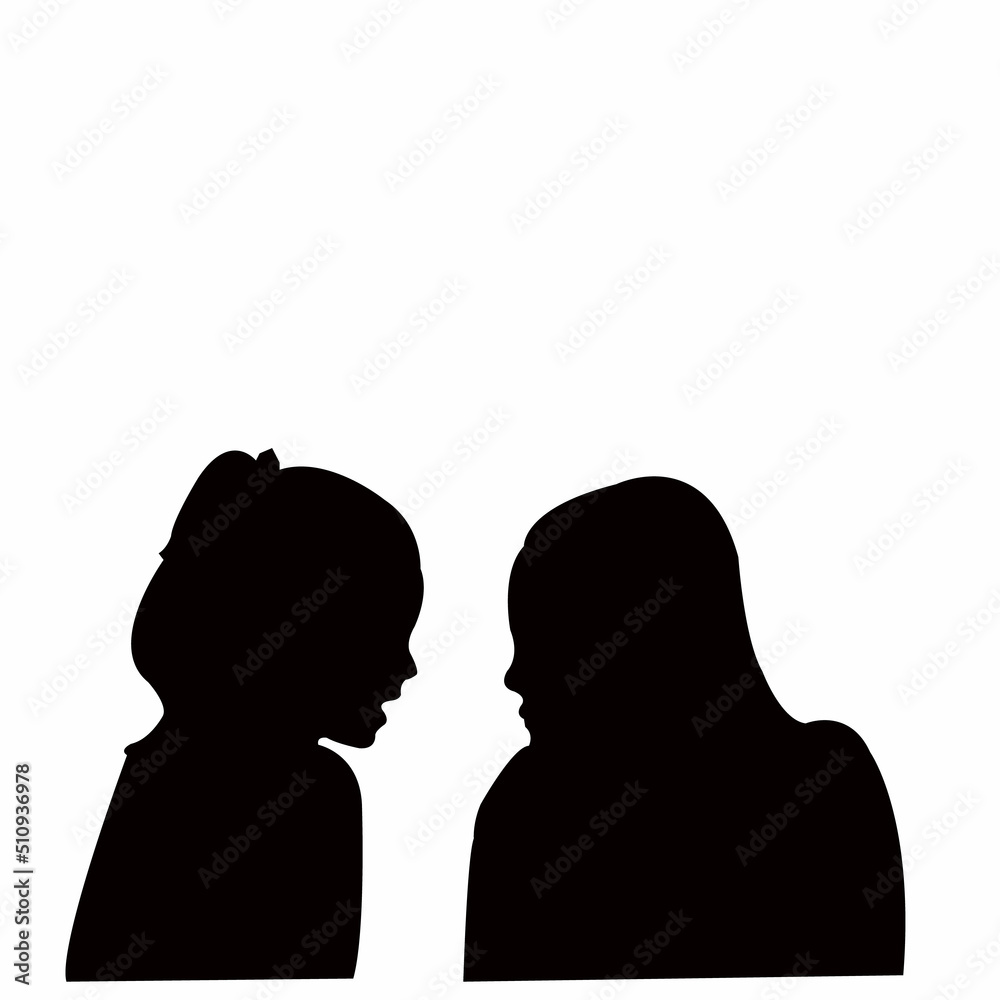two girls making chat, body part silhouette vector