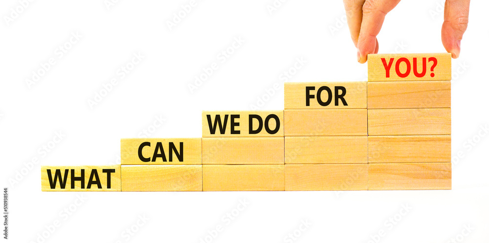Support symbol. Concept words What can we do for you on wooden blocks ...